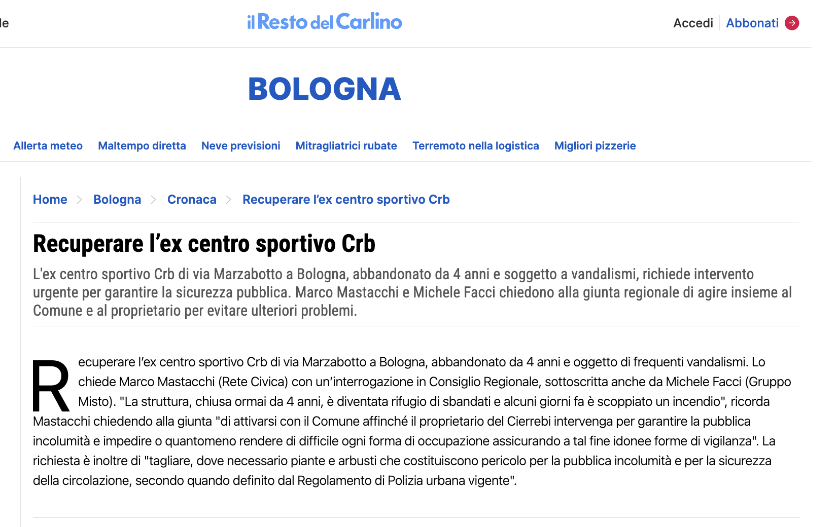 Scopri di più sull'articolo Recuperare l’ex centro sportivo CRB