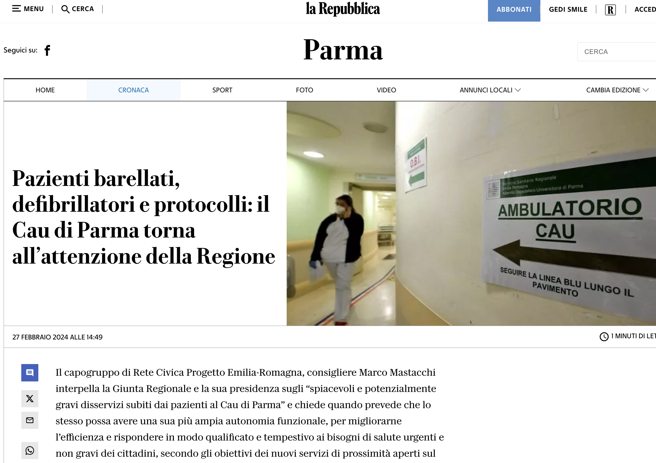 Scopri di più sull'articolo Pazienti barellati, defibrillatori e protocolli: il Cau di Parma torna all’attenzione della Regione