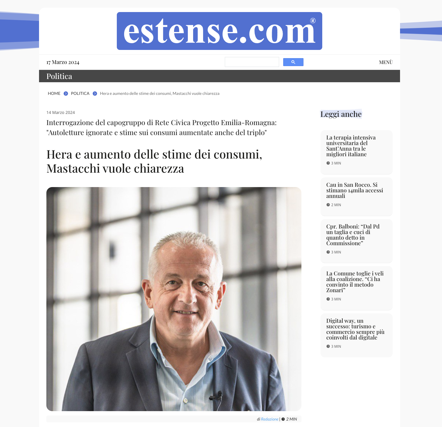 Scopri di più sull'articolo Hera e aumento delle stime dei consumi, Mastacchi vuole chiarezza