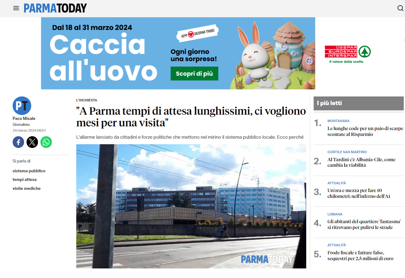 Scopri di più sull'articolo “A Parma tempi di attesa lunghissimi, ci vogliono mesi per una visita”