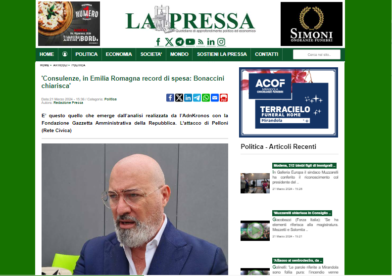 Scopri di più sull'articolo ‘Consulenze, in Emilia Romagna record di spesa: Bonaccini chiarisca’