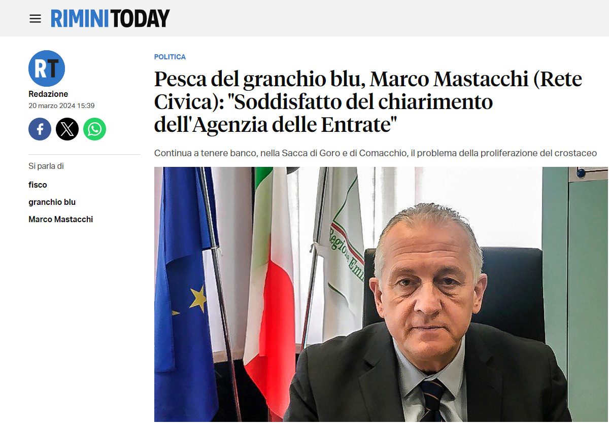 Scopri di più sull'articolo Pesca del granchio blu, Marco Mastacchi (Rete Civica): “Soddisfatto del chiarimento dell’Agenzia delle Entrate”