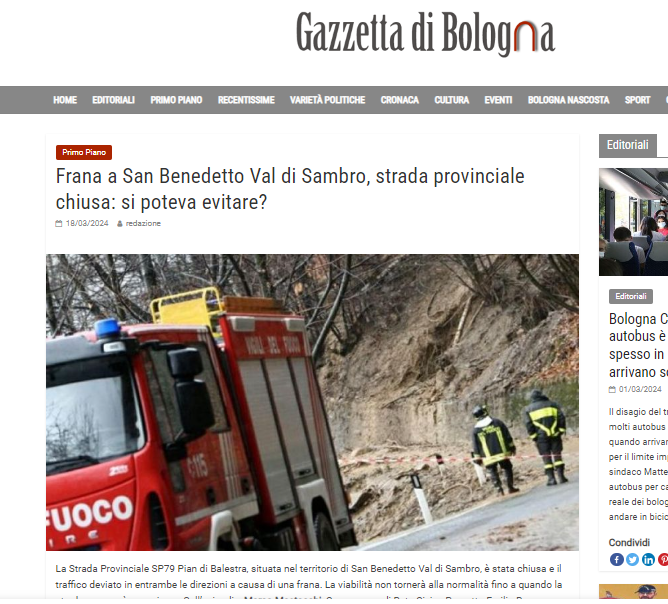 Scopri di più sull'articolo Frana a San Benedetto Val di Sambro, strada provinciale chiusa: si poteva evitare?