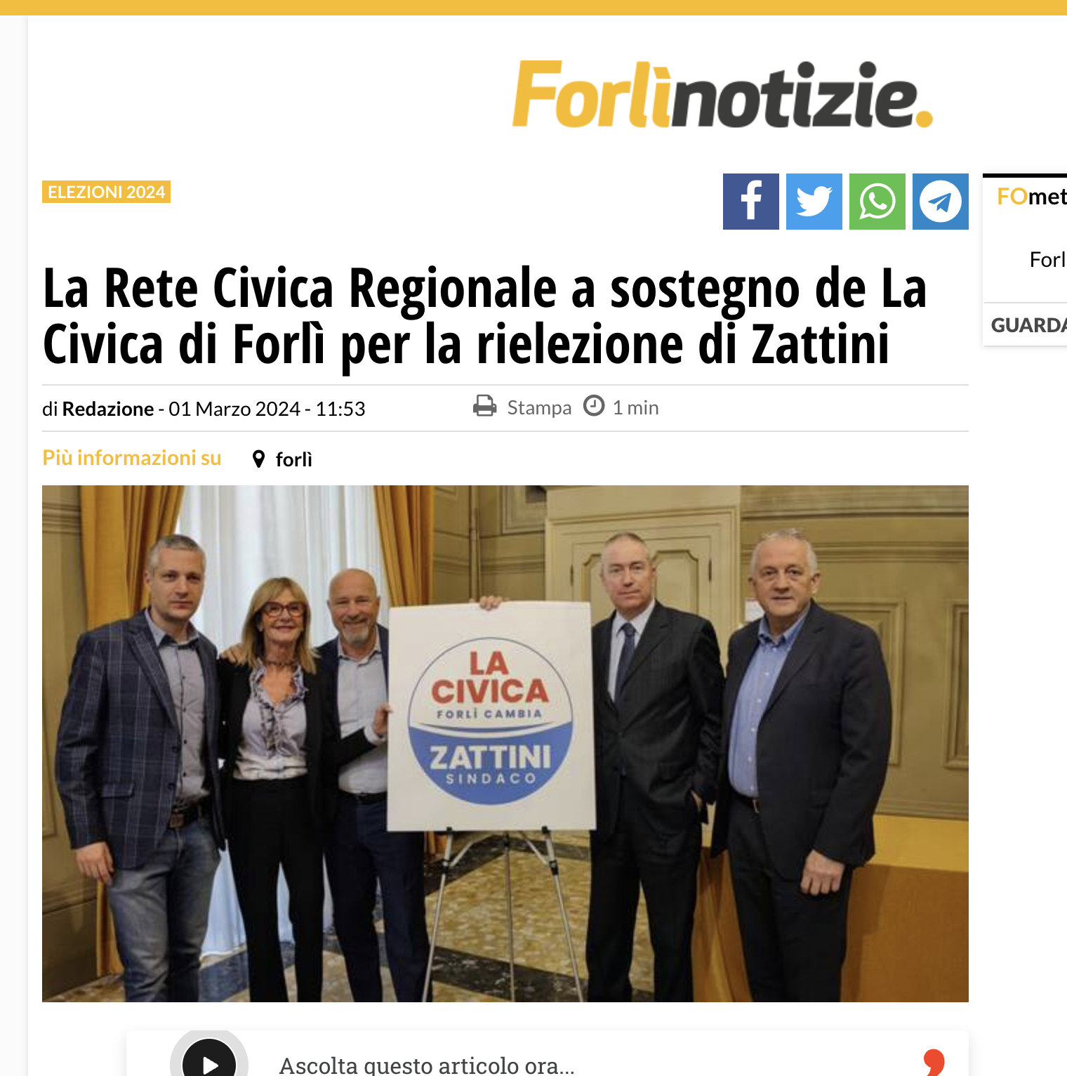 Scopri di più sull'articolo La Rete Civica Regionale a sostegno de La Civica di Forlì per la rielezione di Zattini
