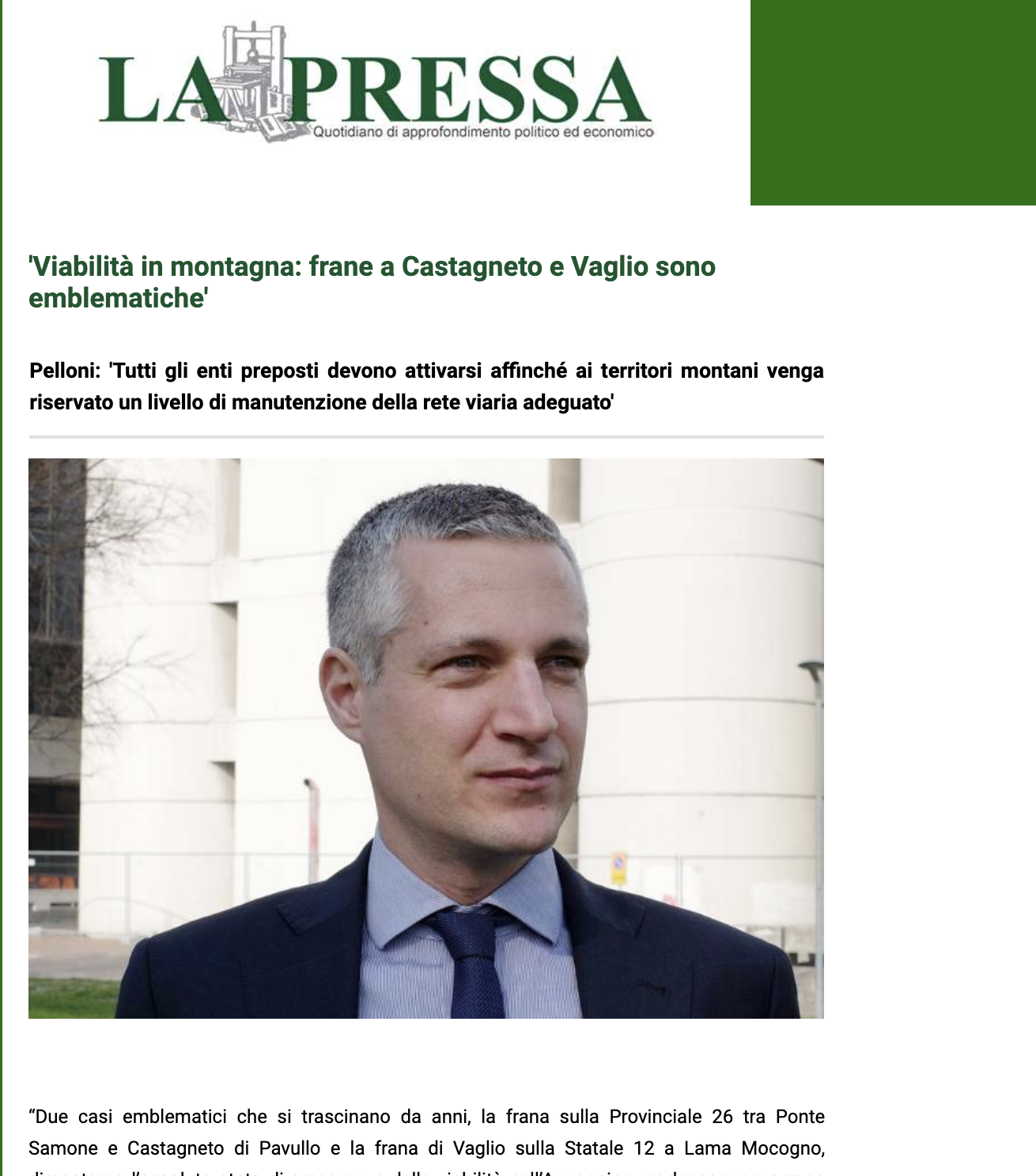 Scopri di più sull'articolo ‘Viabilità in montagna: frane a Castagneto e Vaglio sono emblematiche’