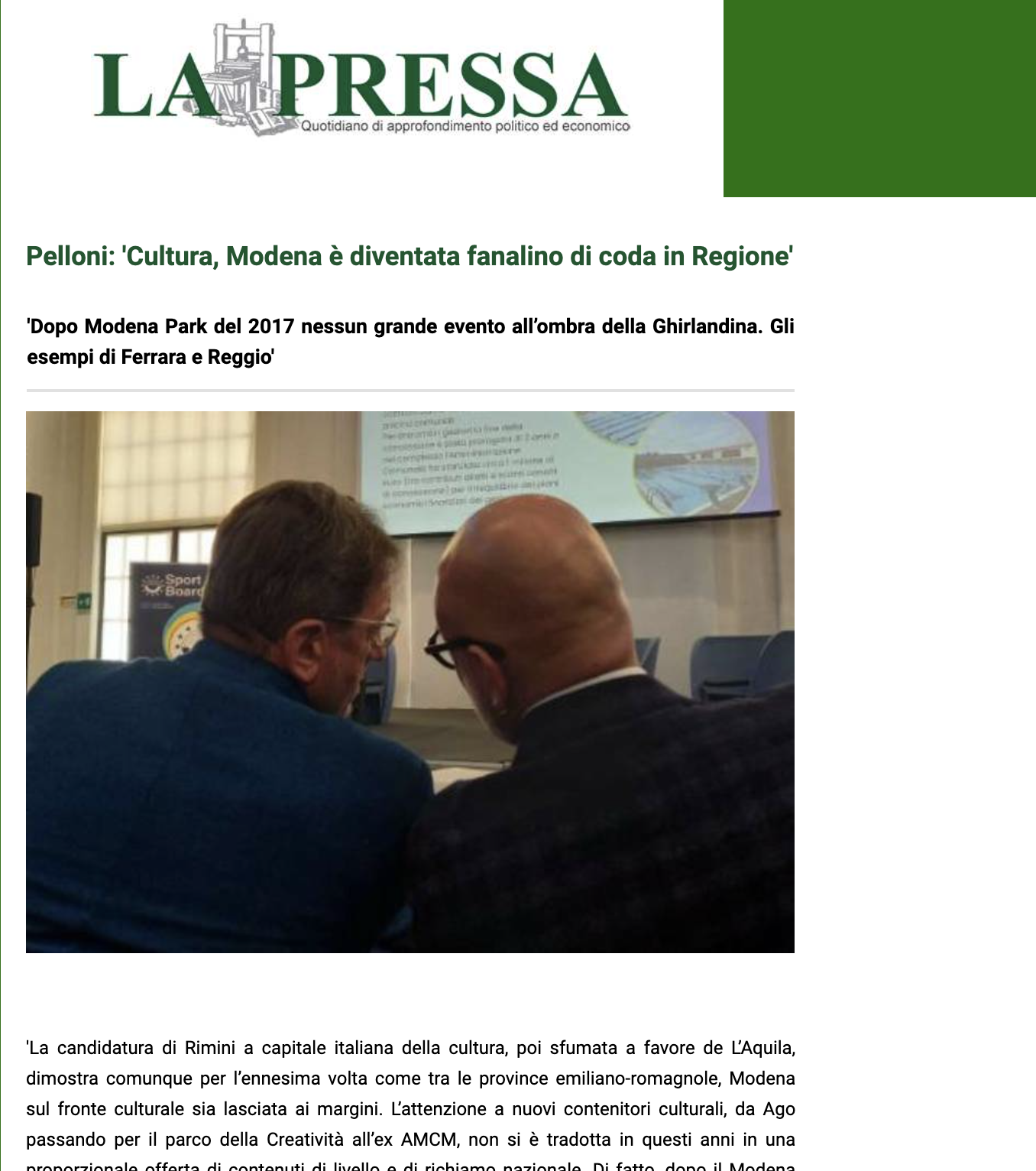 Scopri di più sull'articolo Pelloni: ‘Cultura, Modena è diventata fanalino di coda in Regione’