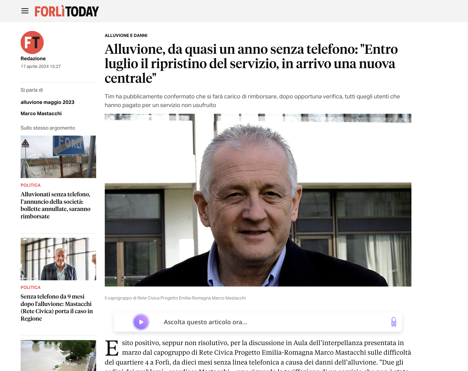 Scopri di più sull'articolo Alluvione, da quasi un anno senza telefono: “Entro luglio il ripristino del servizio, in arrivo una nuova centrale”